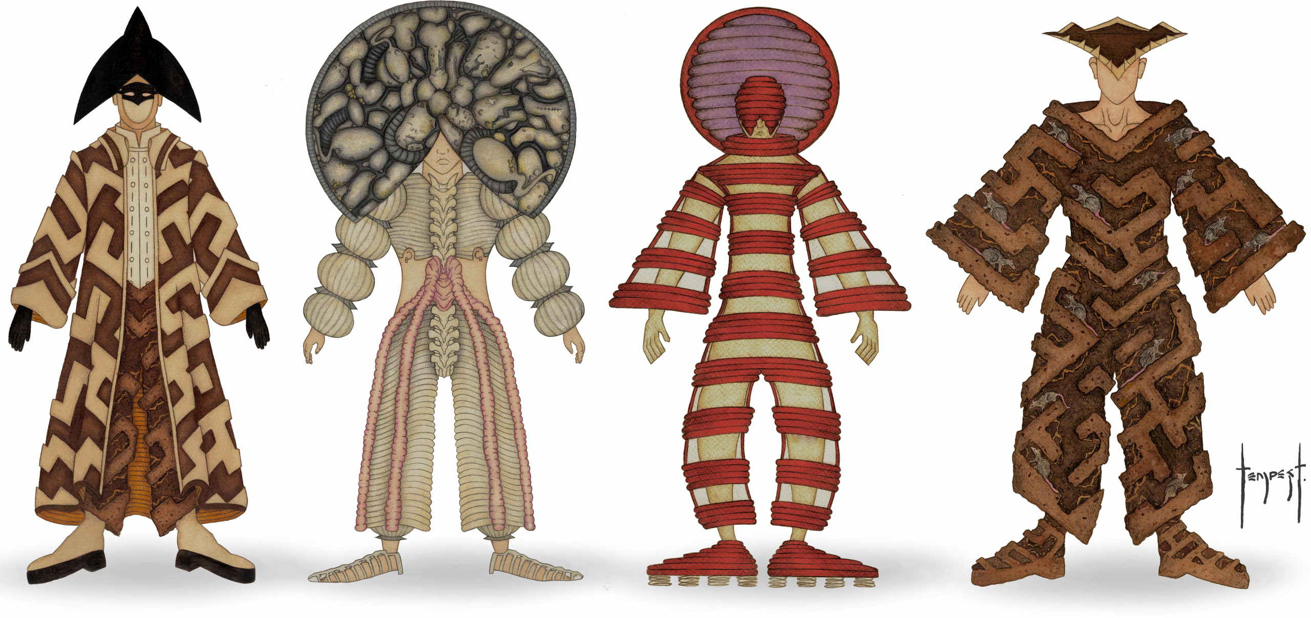 Finian James Tempest — Vessura costume artworks. Conceptual sculptural garments exploring transformation, performance, and organic abstraction.