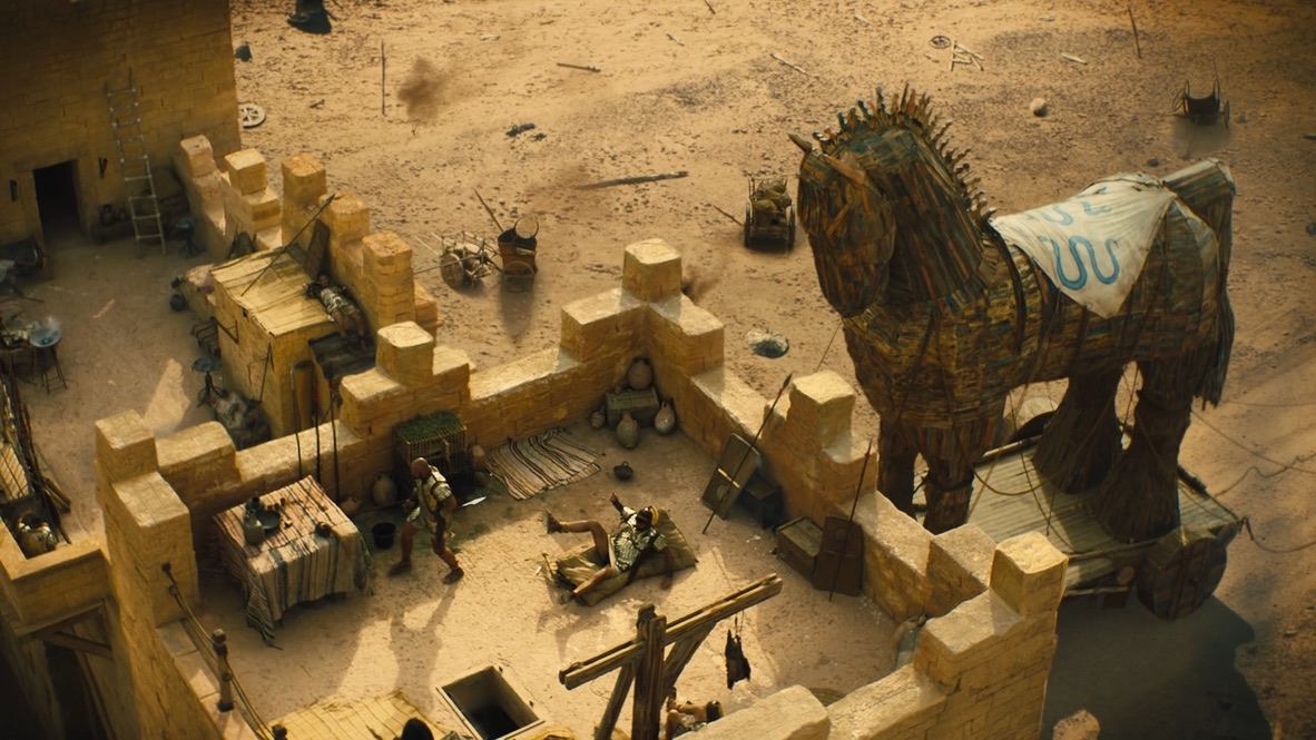 Full-scale wooden Trojan Horse installation designed by Finian James Tempest, inspired by Greek mythology and historical engineering.